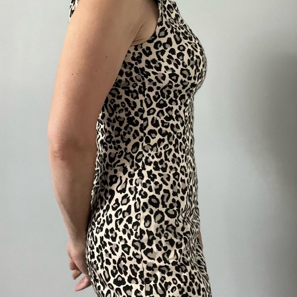 Pale leopard print sheath dress | full length back zipper | sleeveless - Picture 2 of 12